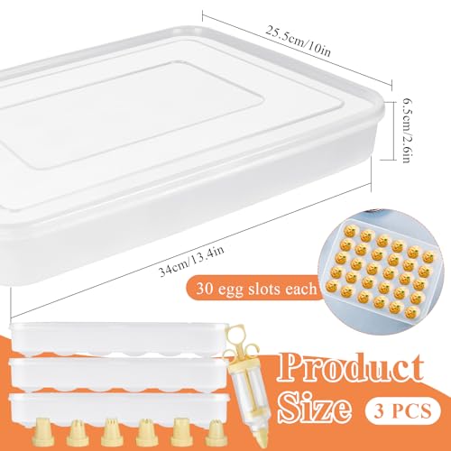 3 Pcs 90 Slots Deviled Egg Containers with Lids, Plastic Deviled Egg Platter, Stackable Egg Carrier, Reusable Deviled Egg Holders with Piping Tool Set for Thanksgiving Easter Party Picnic