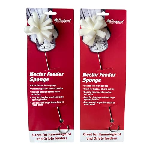 Nectar Feeder Sponge Cleaning Brush - Pack of 2 | Scratch Free Sponge Mop - Safe for Glass and Plastic Feeders - Built-in Hook for Hang Drying - size: 2 pack