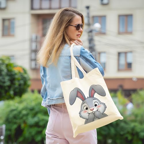 Cartoon Canvas Tote Bag, Gifts for Women Men Birthday Christmas Reusable Tote Shoulder Bag for Grocery Shopping 01 - color: Rabbit 472