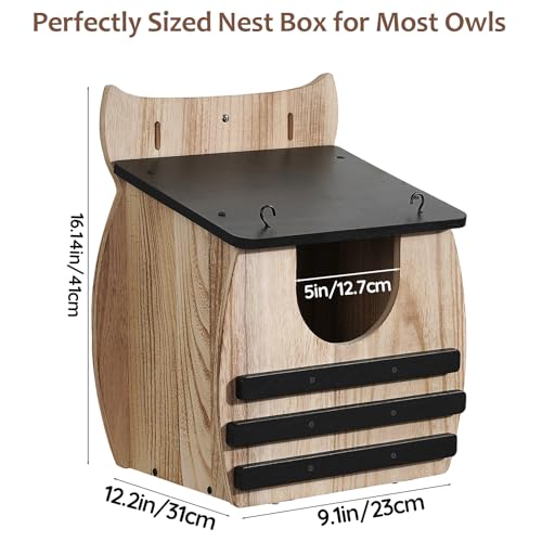 Owl House for Outdoors, Large 16.14" Owl Box Wooden Nesting Box for Outside | Weatherproof for Screech, Barred, Barn & Great Horned Owls, Durable Wildlife Shelter Bird House Box with Easy Assembly