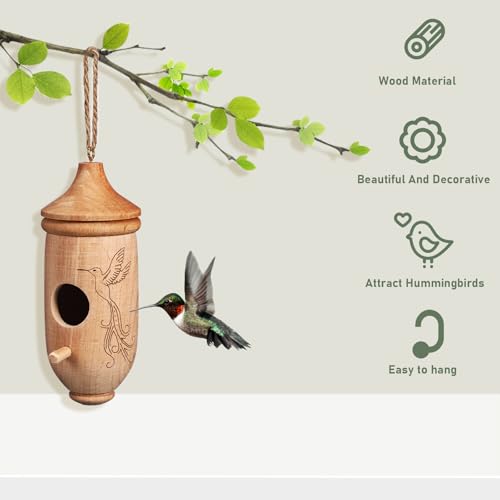 NUOBESTY Hummingbird House, 3 Pack Natural Beech Wood Bird House for Outside Hanging, Small Bird Nest Shelter for Finch Chickadee, Home, Outdoors, Garden Decor