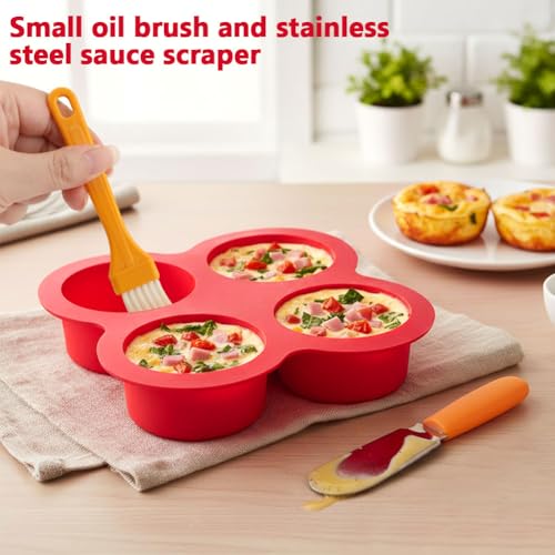 2 Pack Silicone Egg Bite Molds with 1 Spatula & 1 Brush, 4 Cups Silicone Air Fryer Baking Pan Non-Stick for Egg Bites, Cupcake, Tart, Frittata, Quiche, Muffins, Cornbread - color: Red