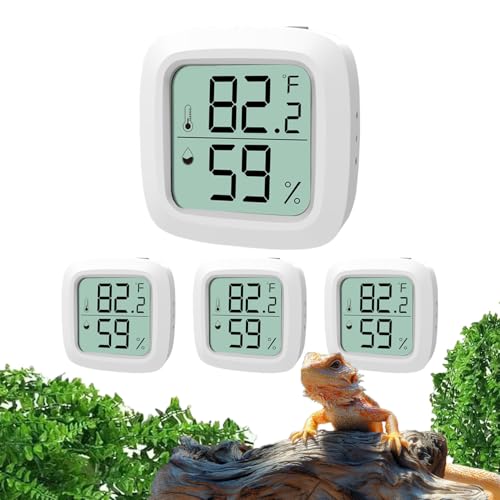 4-Pack Reptile Thermometer and Hygrometer – Digital LCD Temp & Humidity Meter for Bearded Dragon, Snake, Lizard Tanks, Incubation Boxes, Plant Terrariums & Indoor Use - size: KD30M-White-4PCS