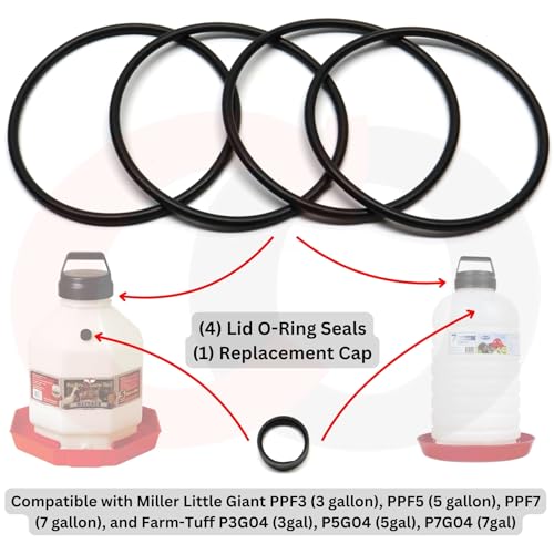 Captain O-Ring - Replacement O-Ring Kit for Little Giant PPF & Farm-Tuff Poultry Fountains (4 o-Rings, 1 Cap) - PPF310KIT PG04-KIT 466164