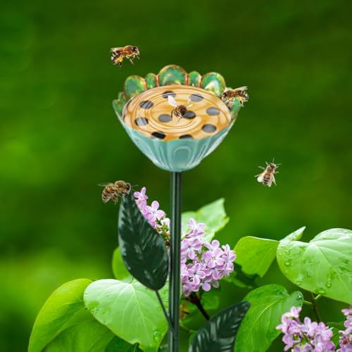 DREAMSOUL Flower Bee Watering Station, Multi-Height Bird Bath | Shallow Basins for Safe Sips, Weatherproof Metal Material, Ideal for Outdoor Garden Decor - size: 4PCS-D