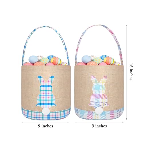 Easter Bunny Basket Canvas Easter Egg Hunts Decorations Storage Reusable Grocery Candy Bag Gifts - style: Blue+pink
