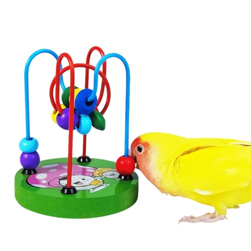 Bird Tabletop Training Toy, Bird Interactive Puzzle Toys with Colorful Beads, Parrot Perch with Colored Wooden Base for Lovebird Budgie Cockatiel Conure (Green) - color: Green