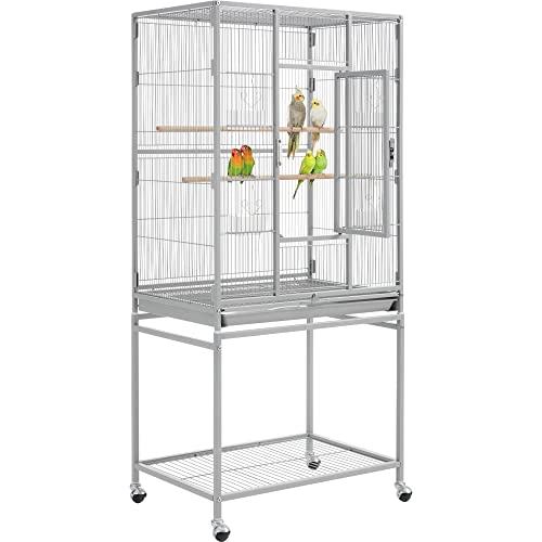 Yaheetech Metal Large Bird Cage Parrot Parakeet Cage w/Stand for Small Parrot Cockatiel Sun Parakeet Lovebird Budgie Finch Canary Green Cheek Conure, 54inch - color: Light Gray