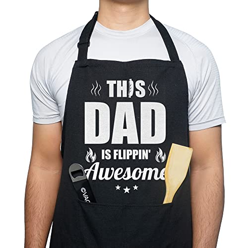VAGAVY 100% Cotton, Black Funny Aprons for Men, Dad, Husband - Birthday, Father’s Day Grilling Gifts for Papa, Husband. - color: This Dad is Flippin' Awesome