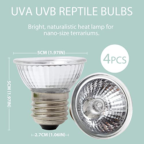 LUCKY HERP 4 Pack 50W UVA UVB Reptile Light Bulbs, Heat Lamp Bulbs for Reptiles and Amphibians, Basking Light Bulb for Turtle, Bearded Dragon, Lizard Heating Use - size: 50*4