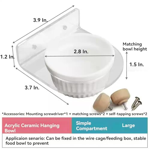Sugar Glider Feeder Hanging Ceramic Bowl with Acrylic Stand Space-Saving Design for Small Pet (Single Bowl Large) - color: single bowl large