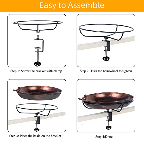 DREAMSOUL Deck Mounted Bird Bath with Adjustable Sturdy Metal Clamp, Bowl Bird Baths for Outdoors Garden Balcony Patio Deck Railing Decoration, Lightweight & Detachable - color: Copper