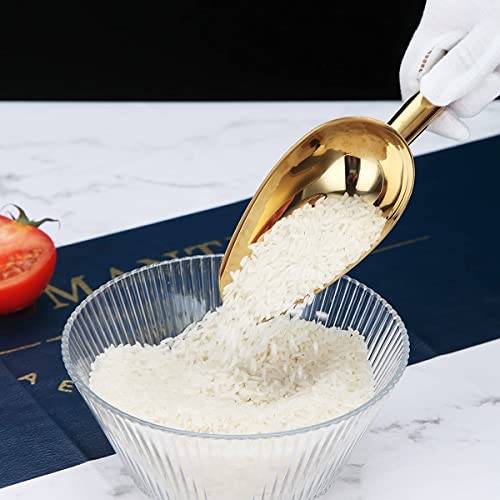 Berglander Stainless Steel Gold Ice Scoop 6 OZ, Titanium Golden Plating Metal Ice Scooper For Ice Maker, Multipurpose For Candy Wedding Kitchen Bar Party, Pet Animal Dog Food Scoop Beach Shovel - color: 2. Gold