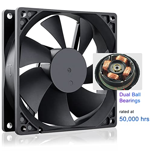 GDSTIME 92mm x 25mm 12V 2-Pin Dual Ball Bearings Brushless DC Cooling Fan | for Wine Cooler, RV Fridge, Power Supply, Dehumidifier, Inverter, Humidor, 92x92x25mm, 9225, 12 Volt Computer PC Case Fans - size: 92x25mm
