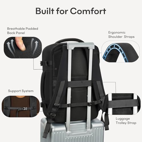 40L Travel Backpack for Women & Men: Flight Approved Carry On Backpack, TSA Personal Item Bag with Water Bottle Pocket, Weekender Essentials Backpacks fits 17" Laptop - Black - color: Black, size: X-Large