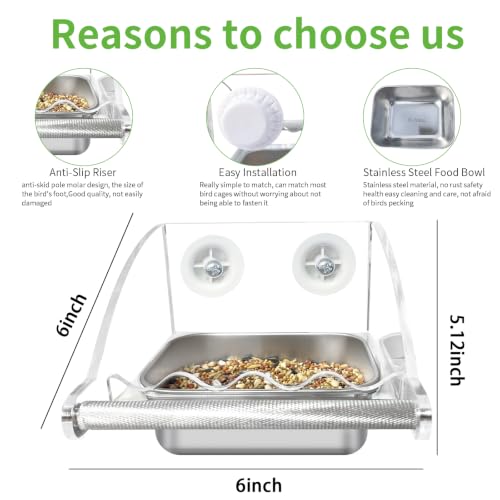 Bird Feeder for Cage,No Mess Bird Feeders, with Anti-Slip Stand, Stainless Steel Bird Bowls Parakeet Feeder for Parakeet, Psittacus Erithacus, Lovebirds,Budgies