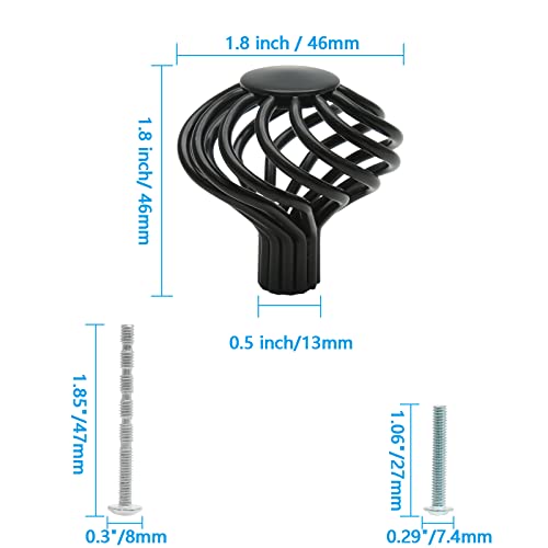 Jiozermi 12pcs Round Birdcage Cabinet Knobs, 1.8" Diameter, Flat Black | 1.8" Diameter Birdcage Drawer Pulls, Iron Bird Cage Cabinet Handles, Flat Black - size: 1.8 inch, Round