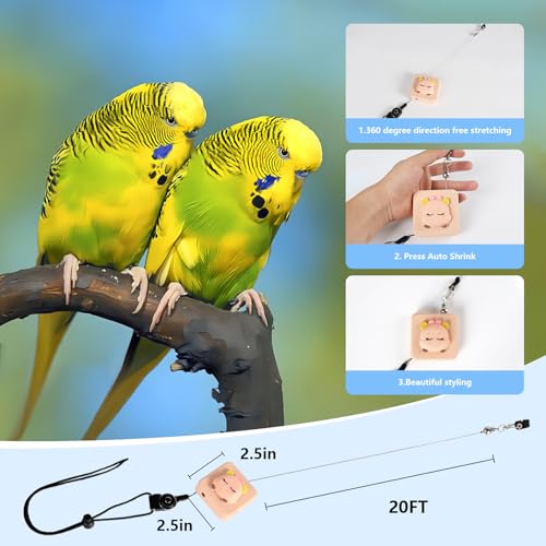 Bird Leash, Elyssnova 2024 New Bird Harness, Retractable Parrot Leash, Used for Bird Flight Training, 0-20 Feet Freely Adjustable, Suitable for Various Birds