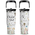 Christian Tumbler with Handle 30oz - Stainless Steel Insulated Travel Mug, Bible Verse & Floral Design, Inspirational Gift for Women, Mom, Daughter - Jesus Scripture Cup for Church,Christmas, Birthday - color: God2