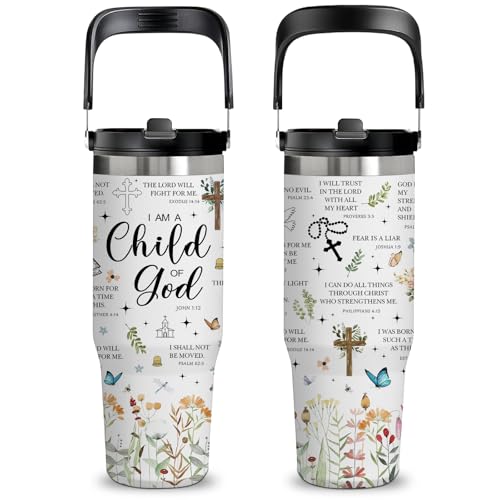 Christian Tumbler with Handle 30oz - Stainless Steel Insulated Travel Mug, Bible Verse & Floral Design, Inspirational Gift for Women, Mom, Daughter - Jesus Scripture Cup for Church,Christmas, Birthday - color: God2
