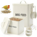 Reallnaive 2 Pcs Metal Bird Seed Container with Scoop,White | Bird Feed Storage Container with Fitted Lid, Farmhouse Style Ideal Gift for Birds and Pet Owners