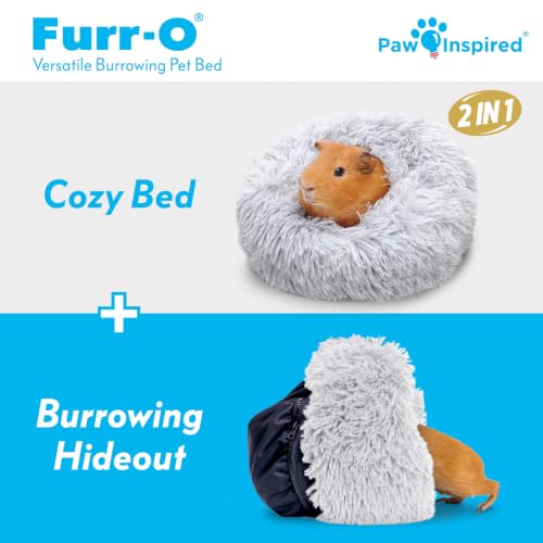Paw Inspired Furr-O Burrowing Pet Bed Enrichment,Removable Base, Light Gray | Cozy Carrier Toy, Zip-On Spandex and Fleece Bottoms, Hideout Cage Accessories for Guinea Pigs, Hamsters, Small Pets, Animals - color: Light Gray