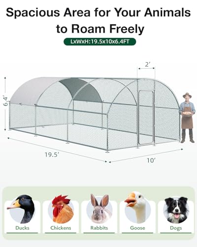 Esright Metal Chicken Coop Run, 20x10 Ft, Dome Roof | Rust-Resistant Galvanized Steel Tube with Wire Mesh, 420D Oxford Fabric Waterproof Cover - size: 234.0"L x 120.0"W x 76.8"H