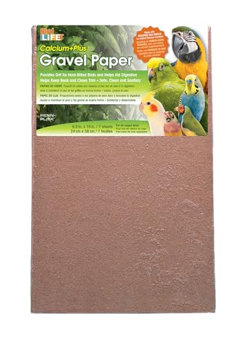 Penn-Plax Bird Life Gravel Paper - 7 Sheets, Bird Cage Liner with Crushed Seashells - Helps Maintain Beak and Claw Health, Provides Safe and Easy Cage Care, 9.5 x 15 Inches - size: 9.5" x 15"