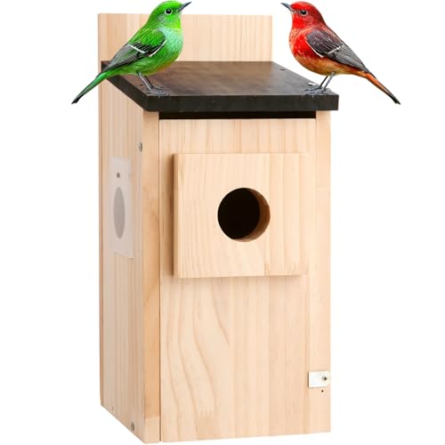Birdhouse, Bird Houses for Outside, Weatherproof Bird House for Outdoors Cedar Bluebird House with Natural Wooden, Sturdy Nest Box for Chickadees, Titmice, Cardinals, Wrens