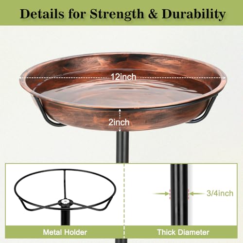 Gtongoko Metal Bird Bath for Outdoors, 34" Tall Bird Bath with 12" Removable Bowl, Heavy Duty 5-Prong Stable Base, Easy-to-Clean Heavy Duty Birdbath & Bird Feeder for Garden, Patio, Yard - size: 12″ dia, 2″ depth bowl