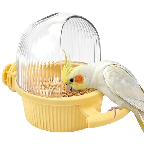 Litewoo No Mess Bird Feeder for Cage Parrot Seed Food Water Bowl (Yellow) | No mess, with dispenser, multifunctional, large capacity, for parrot/quaker/lory/conure/cockatiel/senegal parrot/caique - color: Yellow