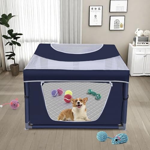 42 × 42 inch Dog Playpen with Pee Pad, Soft Puppy Playpen, 25 Height Pet Playpen for Small Dogs and Small Animals, Dog Fence Indoor, Play Yard with Zipper Door - color: Royal Blue, style: 42inch Dog Playpen with Top and Pee Pad