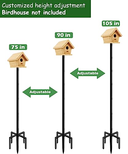 105 Inch Bird House Pole Mount Kit, Adjustable Heavy Duty Bird Feeder Pole for Outdoors, Universal Mounting Post Set with 5-Prong Base, Black, 1 Pack - size: 105 INCH
