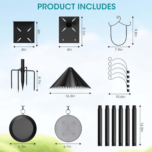 108 Inch Bird Feeder Pole Squirrel Proof, Heavy Duty Bird House Pole, Adjustable Bird Feeder Stand with 5 Shepherds Hooks, 2 Mental Trays, Hummingbird Swing