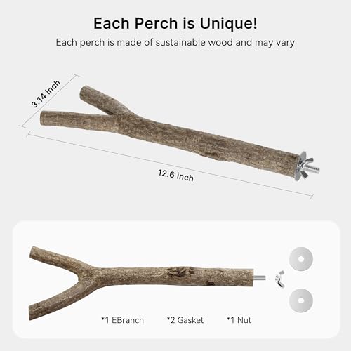 Niteangel Natural Wooden Perches for Bird Cages - Ideal for Cockatiels, Parakeets, Finches & Other Caged Birds (Natural Bark, 2 Pack) - color: Natural Bark