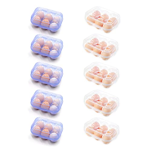 YOHA Clear Egg Storage Box Delicate 6 Girds Egg Dispenser Holder Case Refrigerator Crisper Camping Picnic Travel Portable Egg Carriage,Blue+Clear 10pcs Set - color: Blue+Clear 10pcs Set