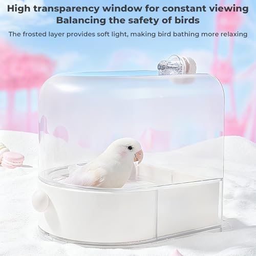 mini&moe Bird Bath for Cage, 4 in 1 Multifunction Birds House/Bath/Litter Box/Feeder Room, Bird Cage Accessories for Pet Birds Conure Budgies Cockatiels Lovebird,Finches, Parakeets, Mannikin, White - color: White