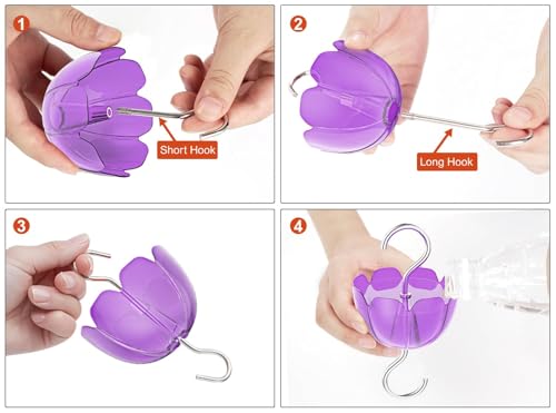 6-Pack Ant Moat for Hummingbird Feeders 4OZ | Heavy Duty Metal Hooks with Water Level Window, Bright Red Flower Design for Outdoor Hanging Bird Feeders - color: Purple