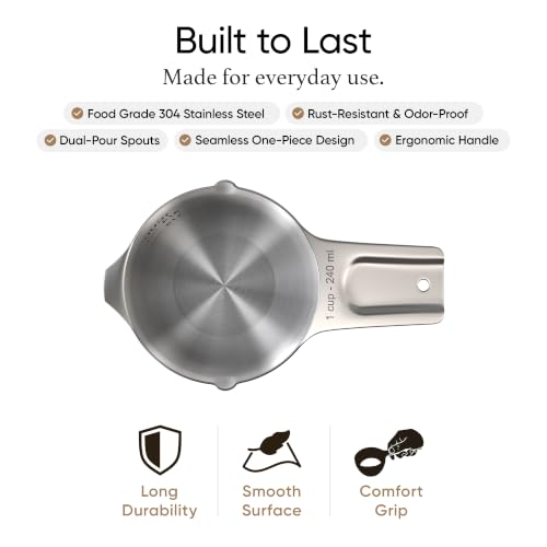 Color Up 1 Cup Measuring Cup (240 ml) – Premium Chrome Stainless Steel, Accurate for Wet & Dry Ingredients, Embossed Markings, Easy-Pour Spouts, Dishwasher-Safe, Kitchen Essential - size: 1 Cup (240 ml) Chrome