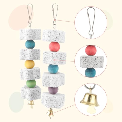 Hypeety Bird Beak Grinding Stone Cage Calcium Mineral Paw Grinding Block | Natural calcium stone, provides calcium and beak care, durable chew-proof, easy-hanging, for parrot/chinchilla/hamster, 2pcs - color: 2pcs Hanging Stone