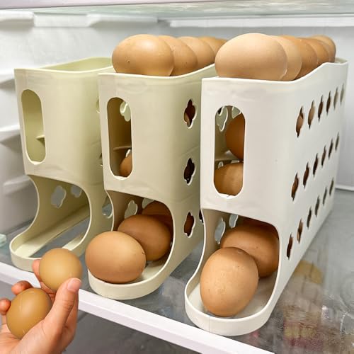 4 Layers Eggs Storage Box Creative Ladder Style Box Automatic Rolling Eggs Holder Container Egg Dispenser,yellow - color: Yellow