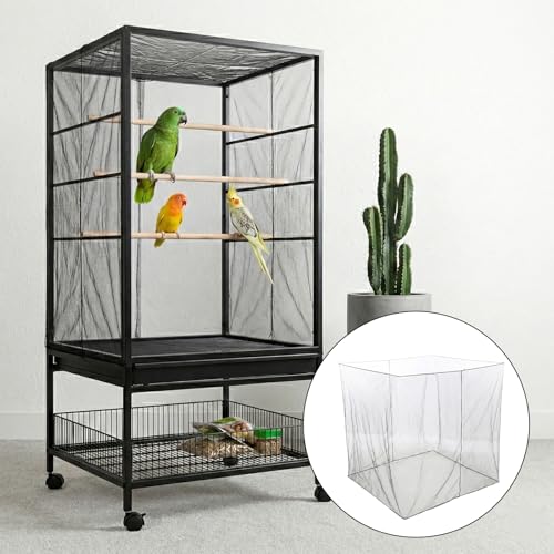 Trinkrittey Large Bird Cage Seed Cather, Black Bird Cage Cover Universal Nylon Birdcage Net Elastic Band Skirt Seed Guard for Parrot Parakeet Macaw(118 x 31.5in/300 x 80cm)