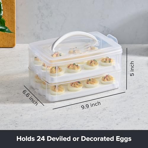Snapware (2-Layer, 24 Eggs) Plastic Detachable Deviled Egg Carrier Storage | With lid and handle, freezer, dishwasher, microwave safe - size: Medium