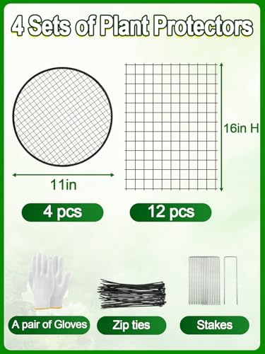 16''H x 11''Dia Plant Protectors from Animals - Full-Protection Anti-Rust Plant Cages with Covers for Outdoor Plants, Wire Garden Cloches for Plants Strawberry Keeping Chicken Rabbits Out, 4 Sets