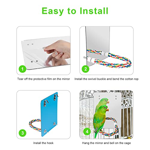 10.6" Bird Mirror with Rope Perch Bird Toys Swing, Comfy Perch for Greys Amazons Parakeet Cockatiel Conure Lovebirds Finch Canaries - size: 10.6 inch