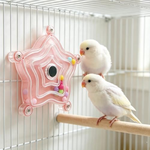 Spinning Bird-Toys Bird Cage Toys & Bird Perch Parrot-Parakeet Budgie Cockatiel Conure Macaw Chicken Parrot Enrichment Cage Accessories Small Animal Chewing Toy (Pink Star) - color: Pink Star