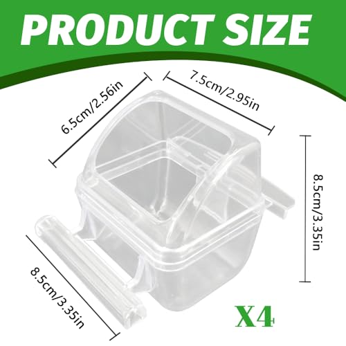 4 Pack Bird Feeders for Cage, No Mess Clear Hanging Parrot Food Bowl, Plastic Slot Food & Water Dispenser Bowl Set, Bird Cage Accessories for Hamsters,Pigeons,Parrot - size: 4