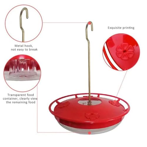 Watch Hummingbirds Up Close, 12 oz Hanging Hummingbird Feeder, Easy Fill and Clean, Leak-Proof Design for Outdoors, 9.4 Inches Tall，5 Flower-Shaped Feeding Ports and Perches