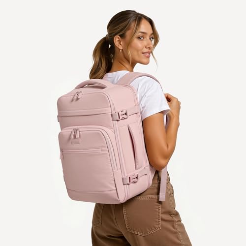 30L Travel Backpack for Women & Men: Flight Approved Carry On Backpack, TSA Personal Item Bag with Water Bottle Pocket, Weekender Essentials Backpacks fits 15.6" Laptop - Pink - color: Pink, size: Large