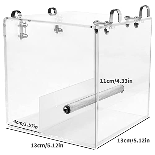 No Mess Bird Feeder for Cage - Automatic Bird Feeder Transparent Food Container Acrylic No Spill Cage Seed Catcher with Stainless Steel Hooks for Parrot Parakeet Cockatiels Lovebirds - size: Small-5.1 Inch x 5.1 Inch